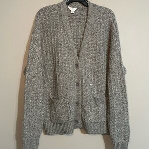 Time and Tru Silver-Gray Sequin Knit Button Cardigan Large NWOT
